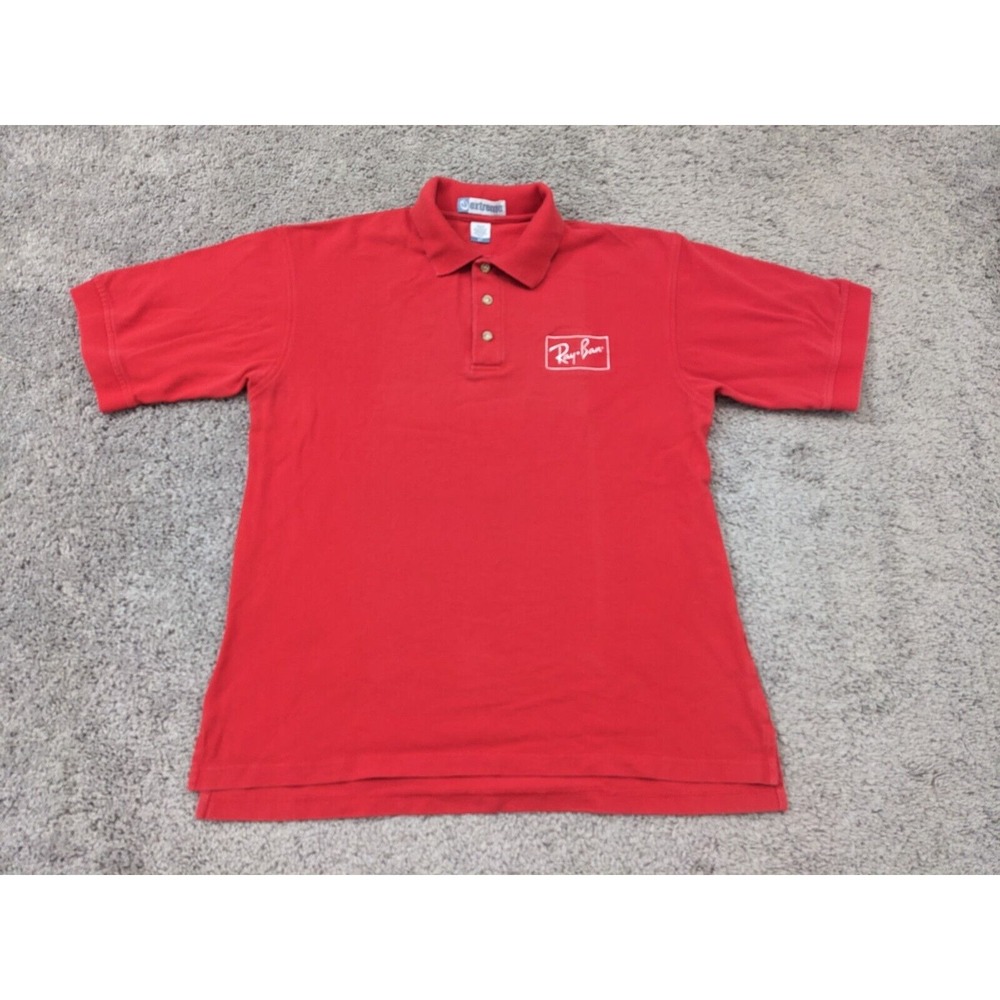 Vintage Rayban Sunglasses Polo Shirt‎ Mens Medium Extreme Red Short Sleeve